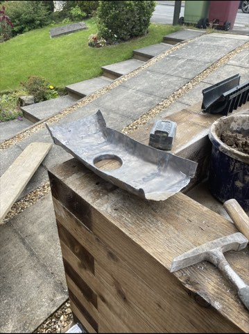 Driveway, sleeper walls and oak porch