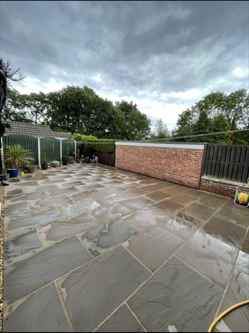 Driveway, sleeper walls and oak porch