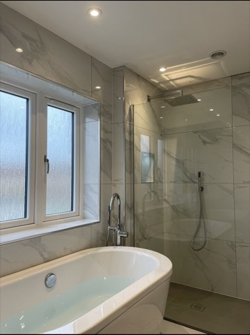 Bathroom, back to the joists